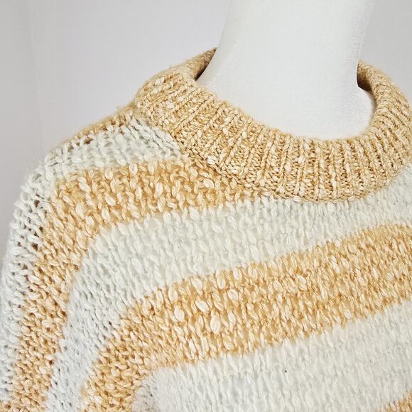 Madewell Sweater Womens Small Baez Pullover Stripe Yellow Cream Chunky Knit - Picture 3 of 8